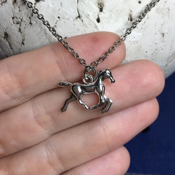🐴 Horse Pony Necklace Tibetan Silver charm Stainless Steel chain 🐎 4for$20 - Picture 3 of 7